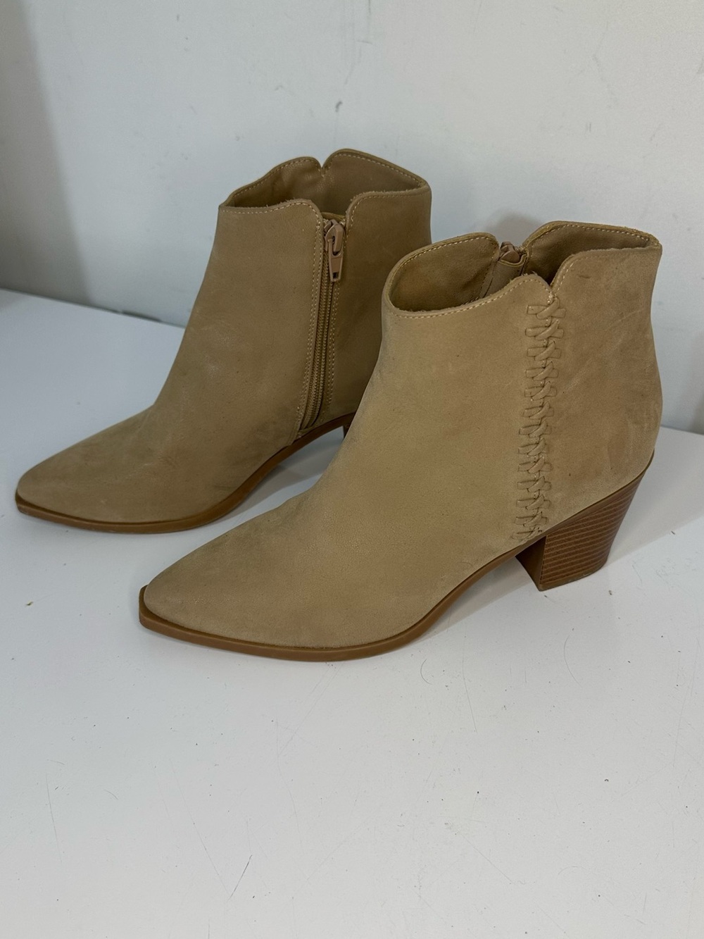 MIA Tan Suede Ankle Booties with block Heel